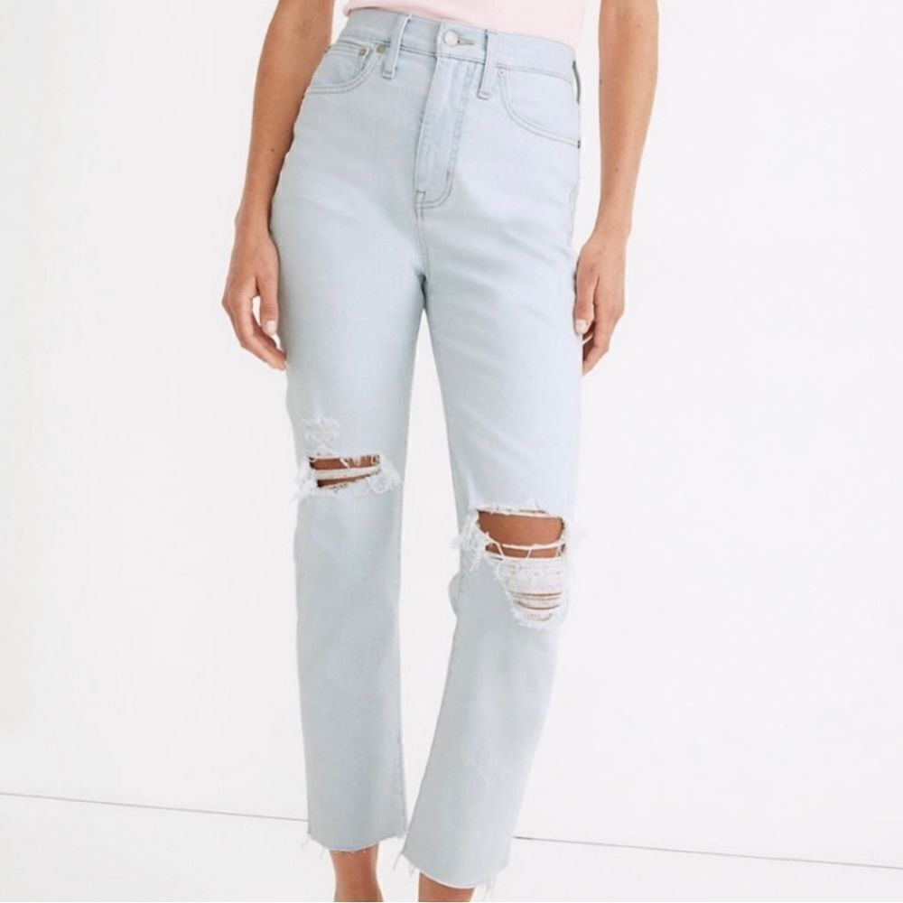 Madewell The Mom Jean High Waist Ripped Distressed Raw Hem Jeans Size 27